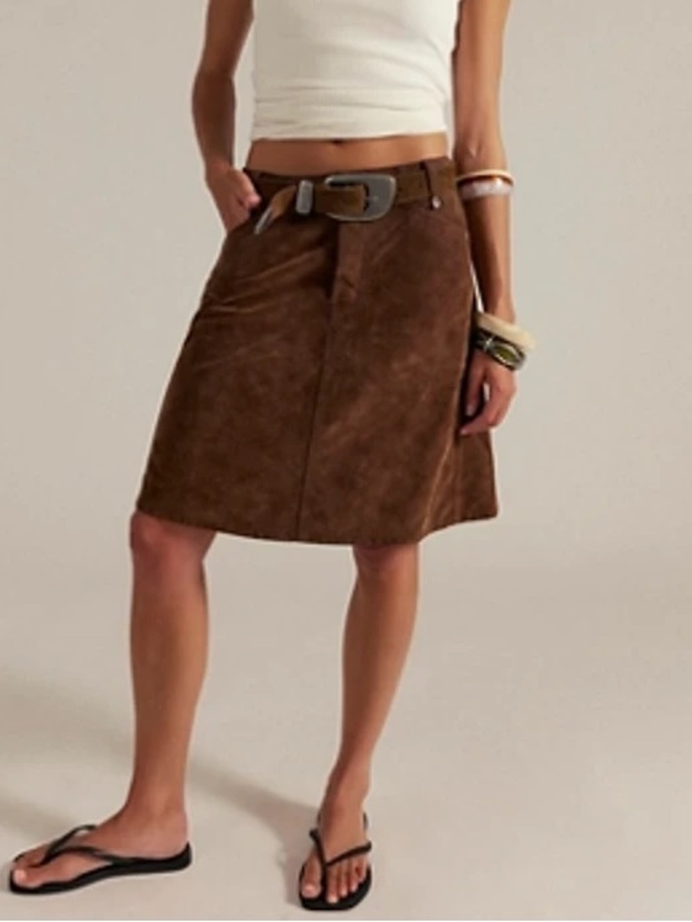 NWT new 25 We The Free people Suzy faux suede Midi Skirt Brown